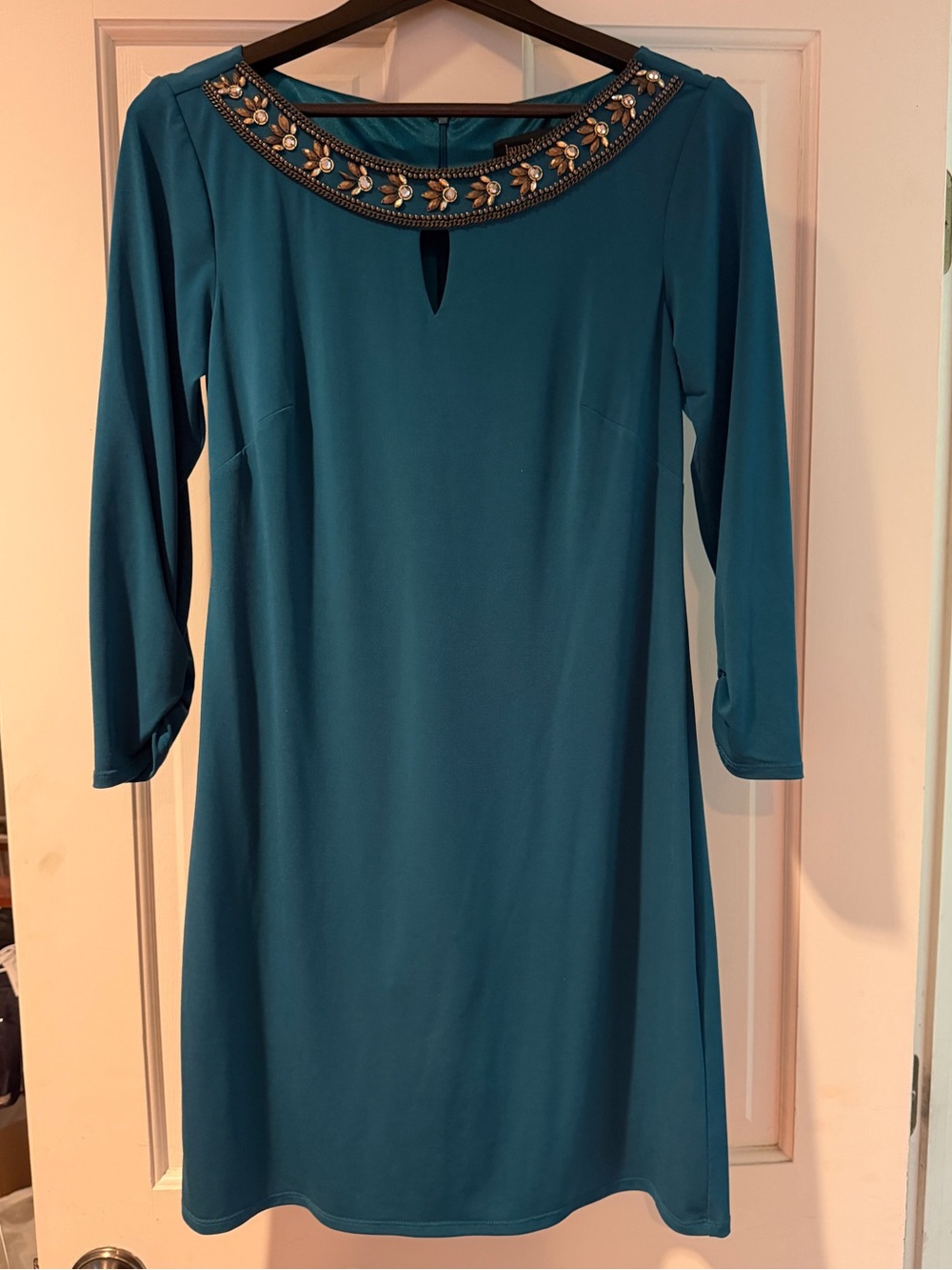 Laundry by Shelli Segal Embellished Teal Shift Dress